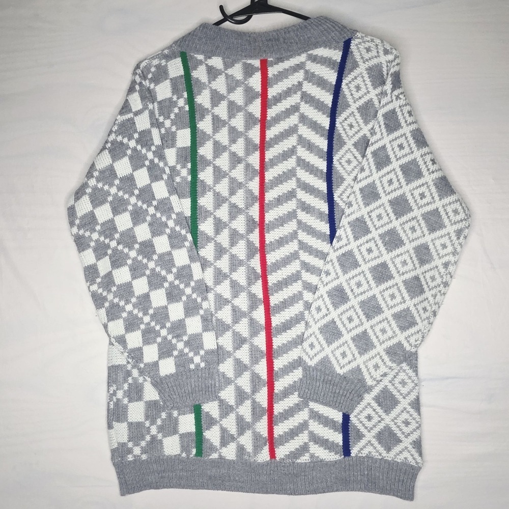 Vintage 1980's Nicolette New York Knit Geometric Sweater Grey/white MED - Picture 7 of 7